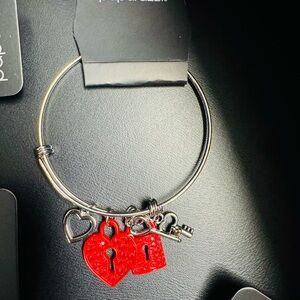 Silver Bracelet with Red Heart Charms